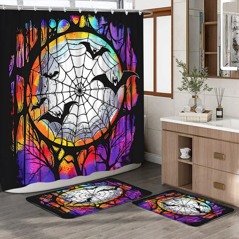 Personalised Colourful Spiderweb Bat Shower Curtain Rug Set Halloween Theme Polyester Shower Curtain 2 Bath Mats Bathroom Decor
Personalised Colourful Spiderweb Bat Shower Curtain Rug Set Halloween Theme Polyester Shower Curtain 2 Bath Mats Bathroom Decor