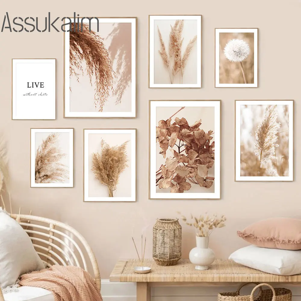 

Beige Pampas Art Prints Dried Grass Canvas Painting Dandelion Print Pictures Reed Wall Pictures Nordic Posters Living Room Decor