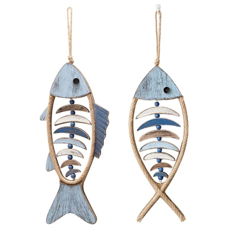 

Fish Decors Wall Hanging Ornament Mediterranean Fishbones Decorations for Beach Home Bathroom Beach Theme Sculpture