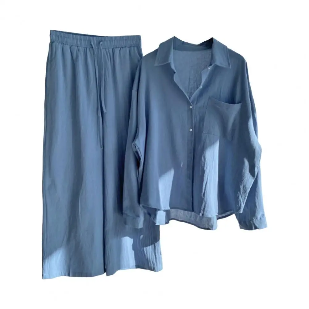 Women Tops Pants Suit Solid Color Loose Type Single-breasted Elastic Waist Wide Leg Blouse Trousers Set Shorts Mujer Sets 2022
Women Tops Pants Suit Solid Color Loose Type Single-breasted Elastic Waist Wide Leg Blouse Trousers Set Shorts Mujer Sets 2022