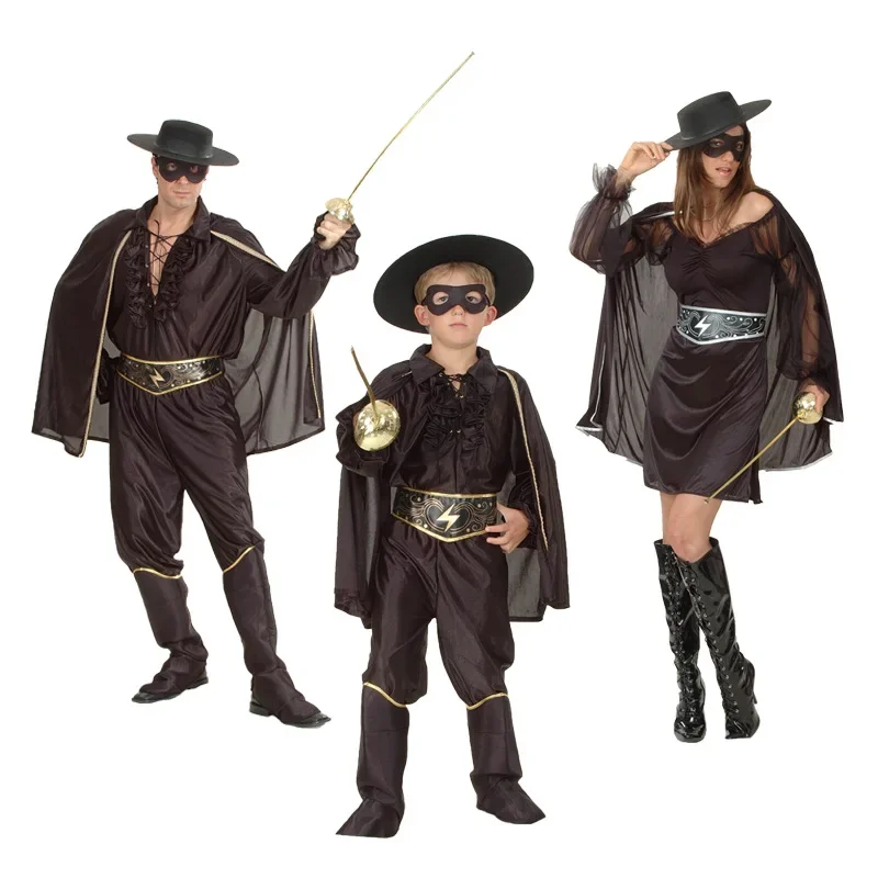 

Детская одежда, маскарадный костюм Зорро на Хэллоуин, накидка, куртка, маска для глаз, пояс, брюки, бахилы, шляпа