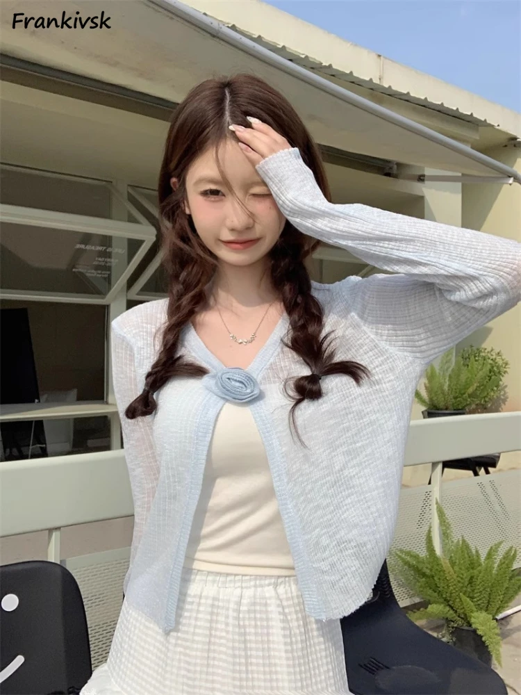 

Cardigans Women Summer Breathable Korean Style Daily All-match Long Sleeve Fashion Sexy Charming Tender Schoolgirls Simple Pure