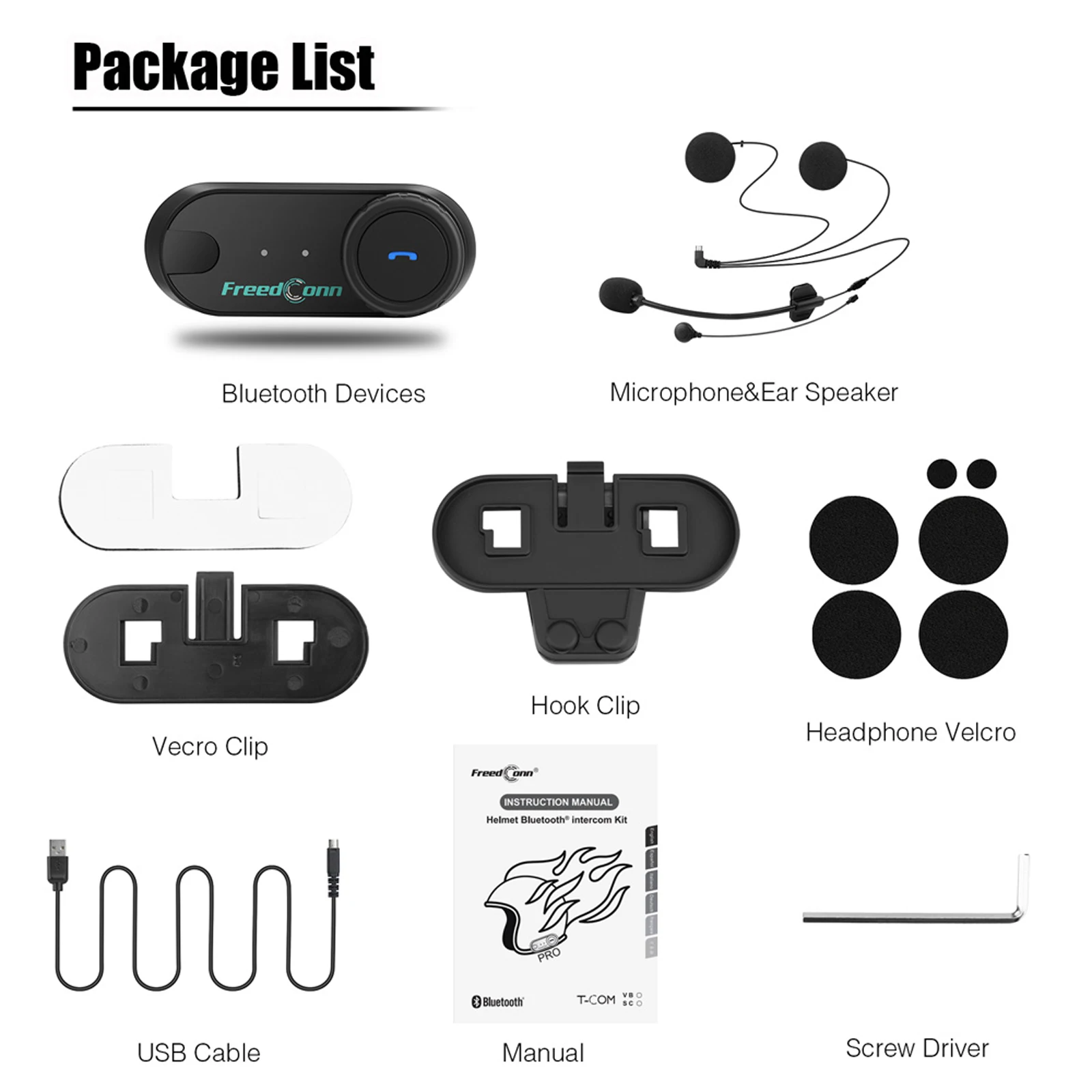 Freedconn Motorcycle Helmet Headset Stereo Bluetooth Hands Free Call Wireless Communication Interphone Music Sharing 6 Riders S32fcf886eb054d4eb26b902d9f086f78B