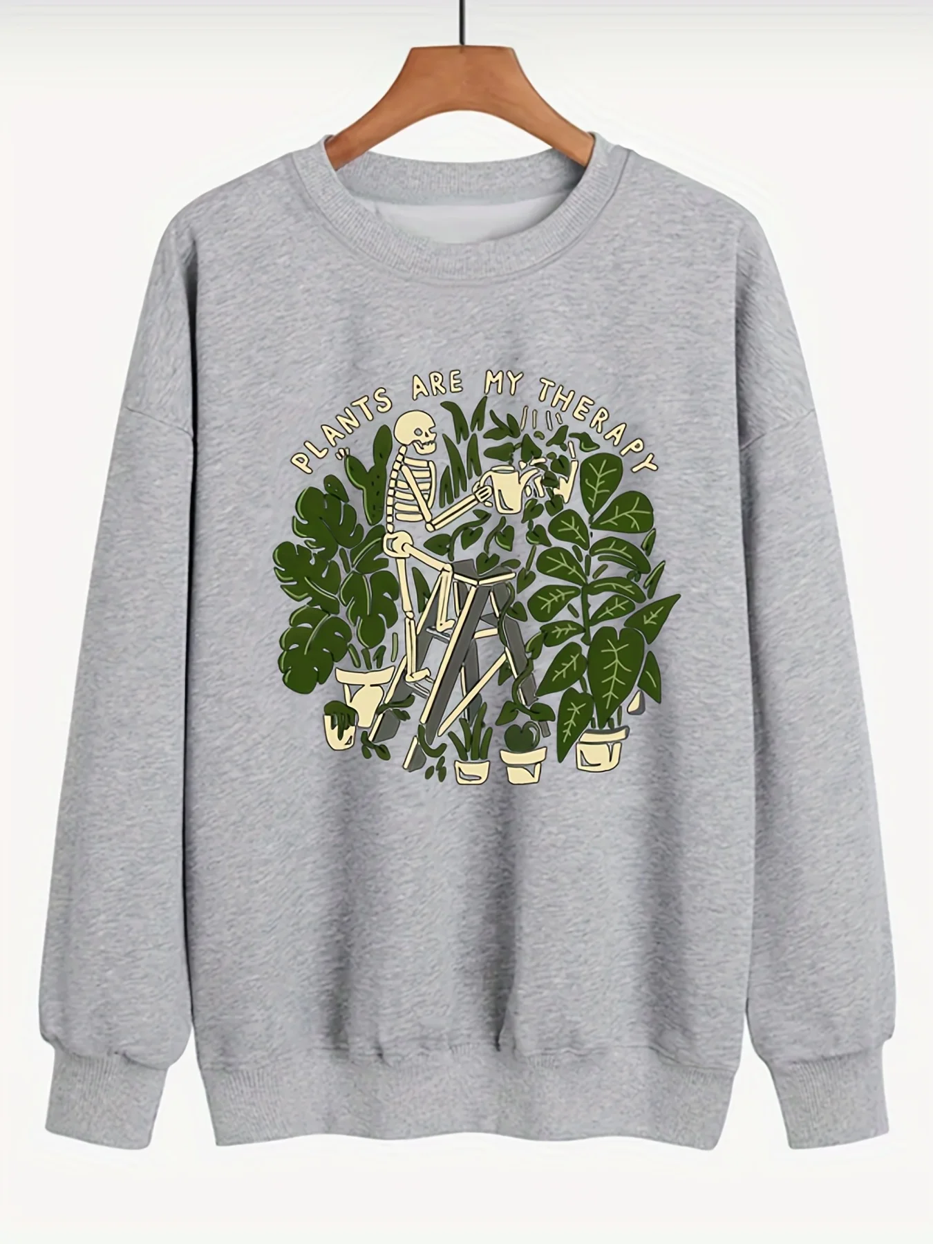 

Halloween Casual Sweatshirt Women's Skull & Plants & Slogan Print Long Sleeve Round Neck Sweatshirt Y2K Hoodies