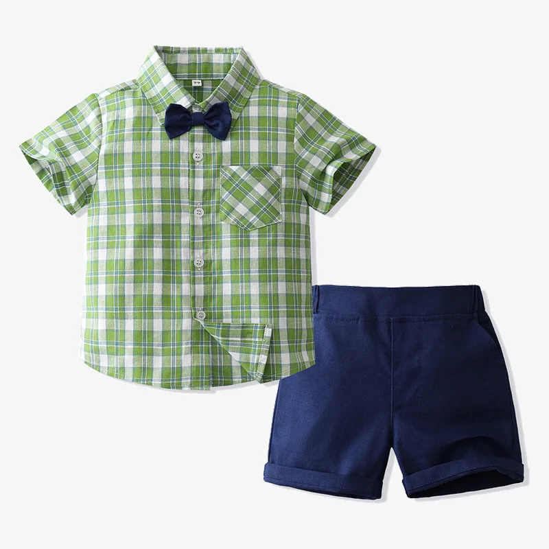 

Baby Boys Clothes Gentleman Suit Summer Short Sleeve Bow Shirt Tops+Suspenders Shorts 2Pcs Set Formal Boys Children Clothing