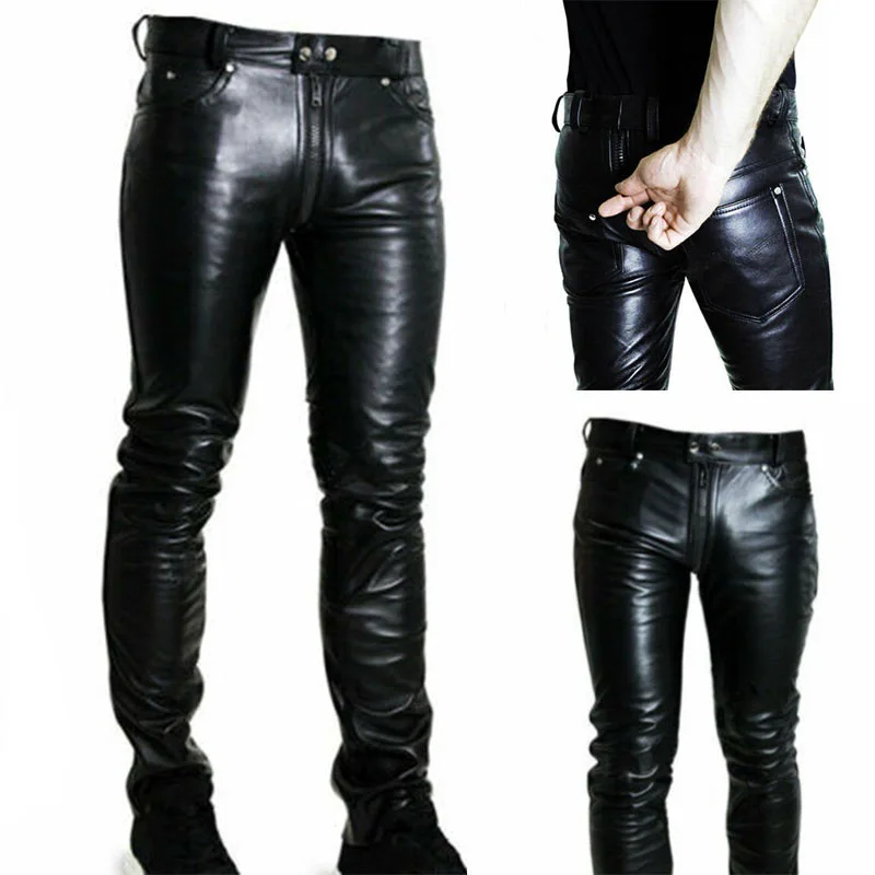 

2024 Men's Long New Product Hot Selling Solid Color PU Zipper Casual Leather Pants From Europe and America