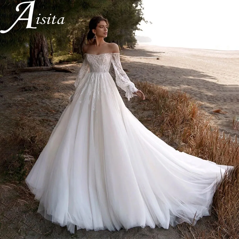 Beauteous Off The Shoulder Wedding Dress Lace Applique Sweetheart Bridal Gown Long Sleeves Backless Court Train Vestido De Novia 
Beauteous Off The Shoulder Wedding Dress Lace Applique Sweetheart Bridal Gown Long Sleeves Backless Court Train Vestido De Novia