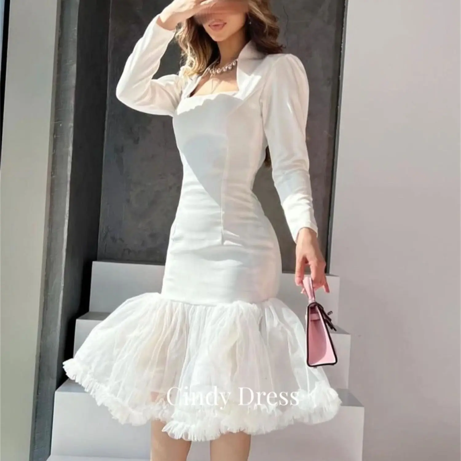 

Cindy White Mermaid Long Sleeve Party Dress for Wedding Elegant Gowns Dresses Women Women's Luxury Evening 2023 Gala Quinceanera