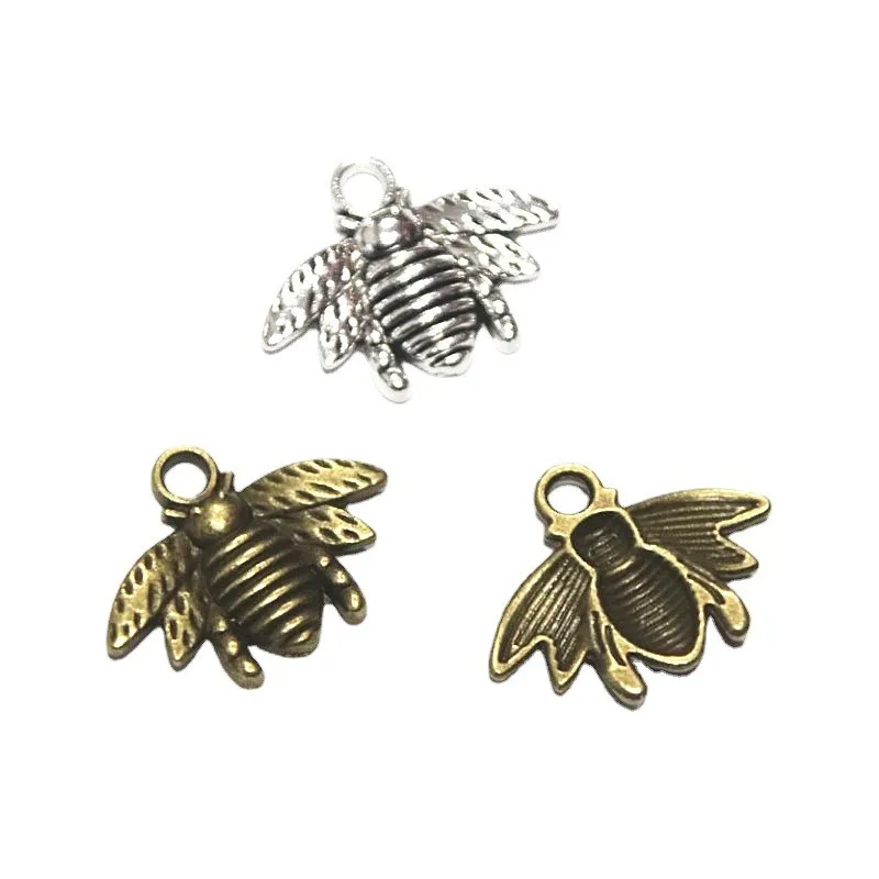 

60Pcs 16*21MM Bee Charms Antique Silver Plated Bronze Color Pendant DIY Jewelry Accessories