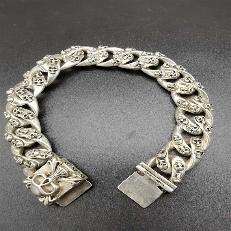 

Jiale/hand-made/Tibetan Silver To Ward Off Evil Spirits Antique Do Old Skull Bracelet Men and Women National Style Fashion Gift