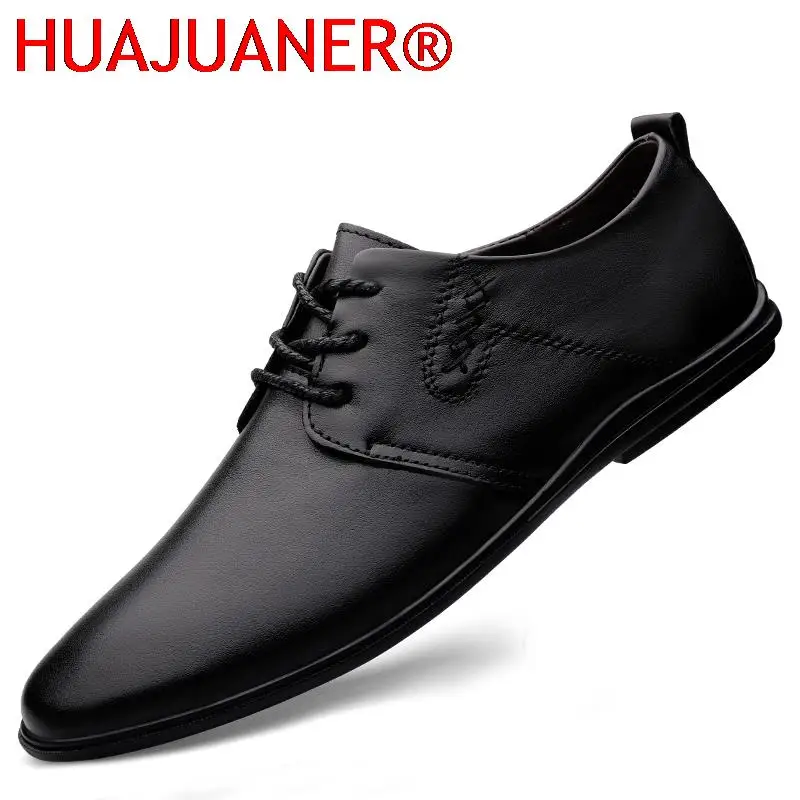 

New Men's Shoes Casual Genuine Leather Oxford Business Luxury Formal Shoes Breathable Lace-up Solid Antiskid Wedding Dress Flats