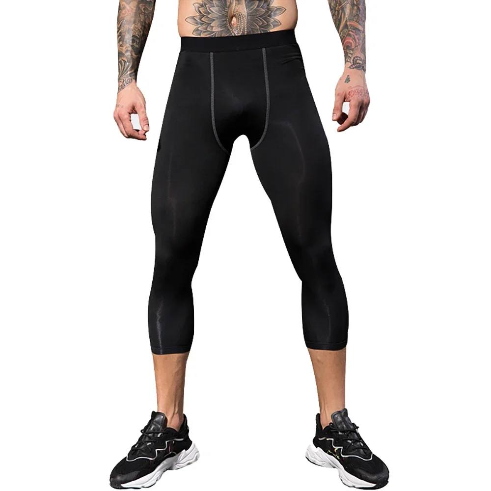 

Men Running Tights Capri Pants Compression Underwear Quick-drying 3/4 Length Sport Leggings Jogging Fitness Gym Trousers