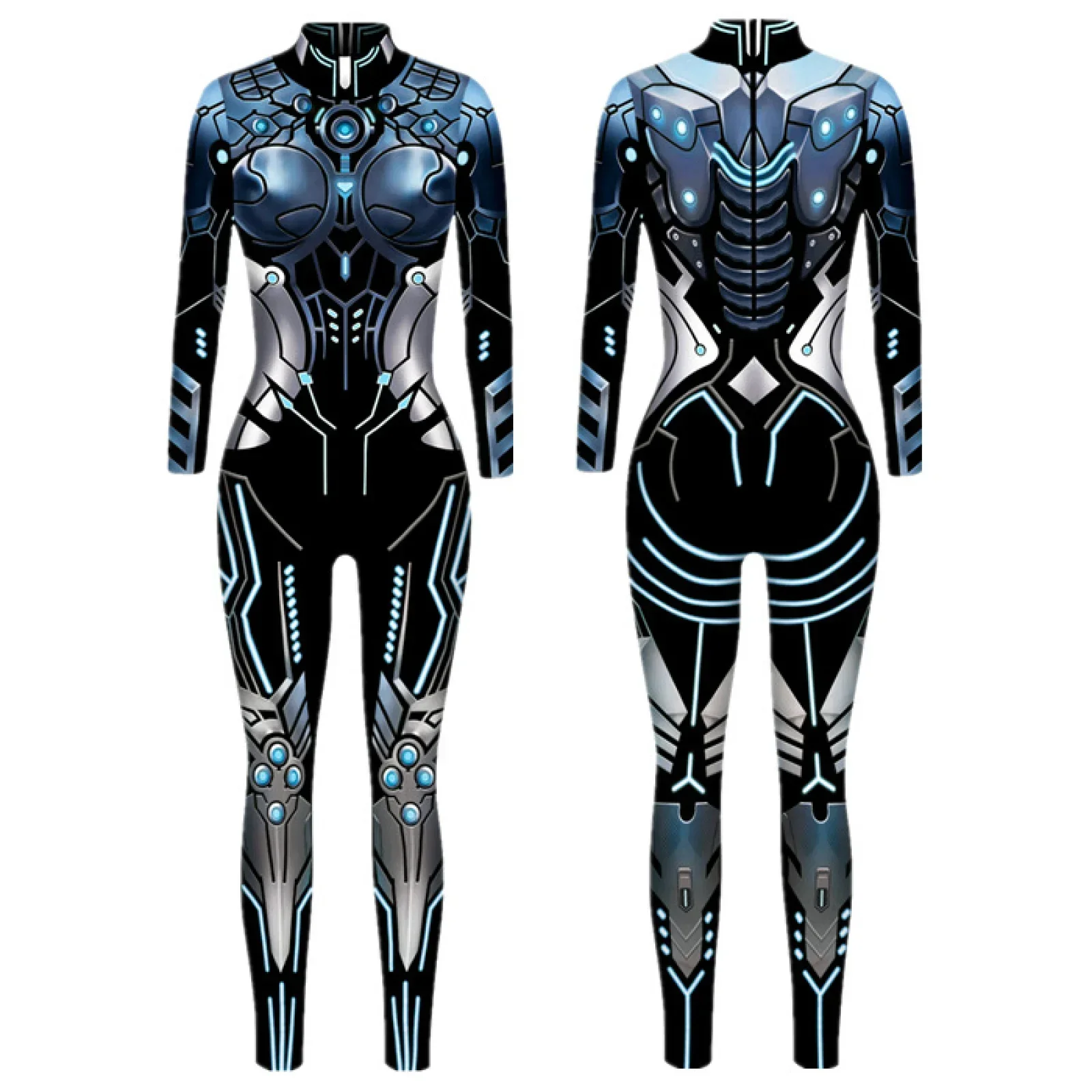 

Fashion Halloween Women Jumpsuit Robot Warrior Punk Future Technology Style Carnival Cosplay Costume Sexy Slim Bodysuit for Girl