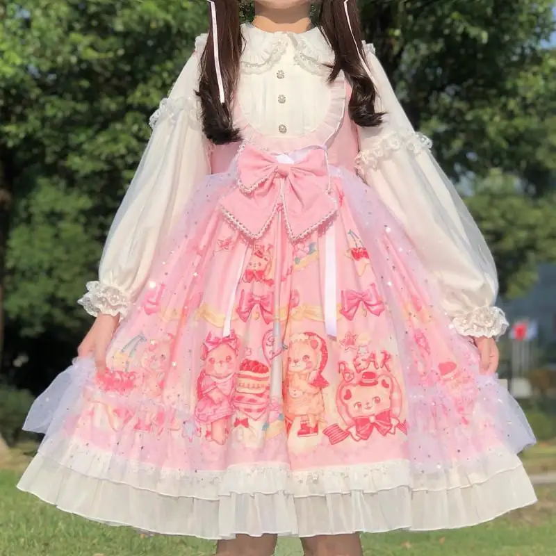 

Lolita Children's Sling Dress Pink Sweet and Cute Kawaii Sling Dress for Girls From 6 To 14 Years Old Wear High-quality Products