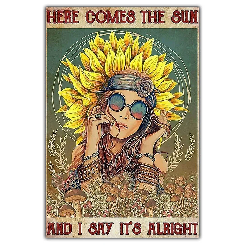 

Vintage Art Abstract Character Sunflower Girl Canvas Painting Fashion Slogan Wall Art Poster Study Bedroom Home Metal Tin Sign