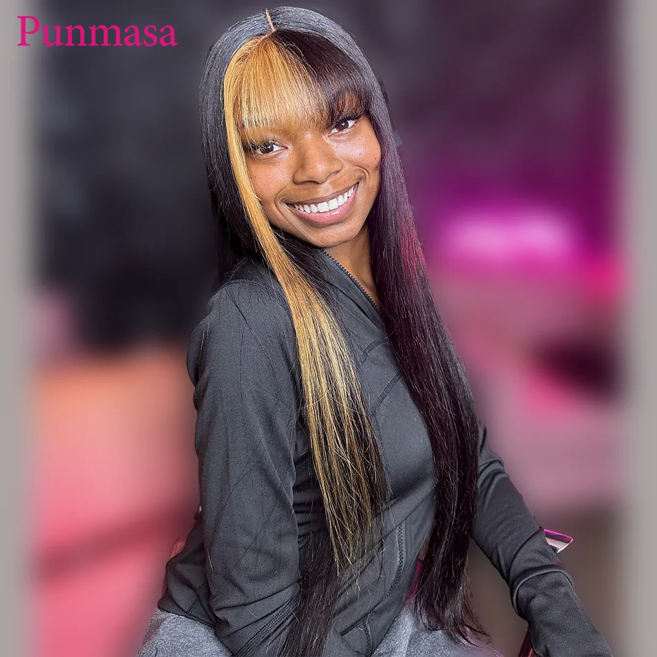 

Punmasa Highlight Honey Blonde 13x6 Lace Frontal Wigs 200% 5x5 Glueless Wig PrePlucked Bone Straight 13x4 Transaprent Lace Wig