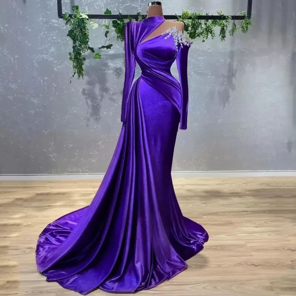 2024 New Exquisite Purple Velvet Mermaid Formal Evening Dresses O Neck Beaded Long Sleeves Saudi Arabic Long Prom Party Gowns
2024 New Exquisite Purple Velvet Mermaid Formal Evening Dresses O Neck Beaded Long Sleeves Saudi Arabic Long Prom Party Gowns
