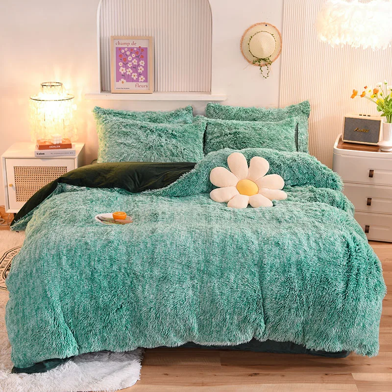 3Pcs Super Shaggy Coral Fleece Warm Cozy Princess Bedding Set Mink Velvet Duvet Cover Set Bed Comforter Cover Blanket Pillowcase 28 S3314c444f4164ba2b19ebde78d79a01bh