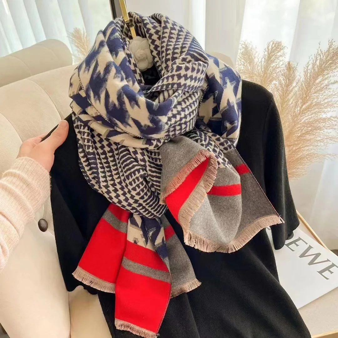 

180*65 Thick Warm Winter Scarf Design Print Women Cashmere Pashmina Shawl Lady Wrap Scarves Knitted Men Foulard Blanket