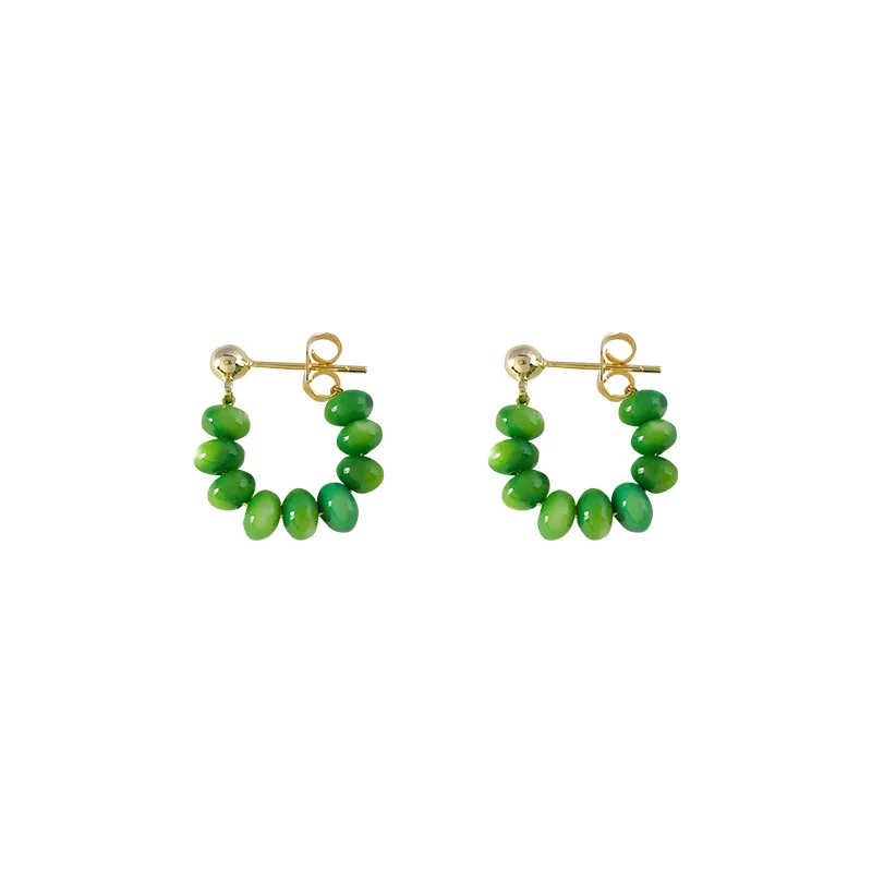 Boucles d'oreilles cerceau de perles vertes de Bergame pour femmes, boucles d'oreilles bon marché coréennes, bijoux de fête, cadeaux tendance, nouveau design, vente en gros, 2024 6
