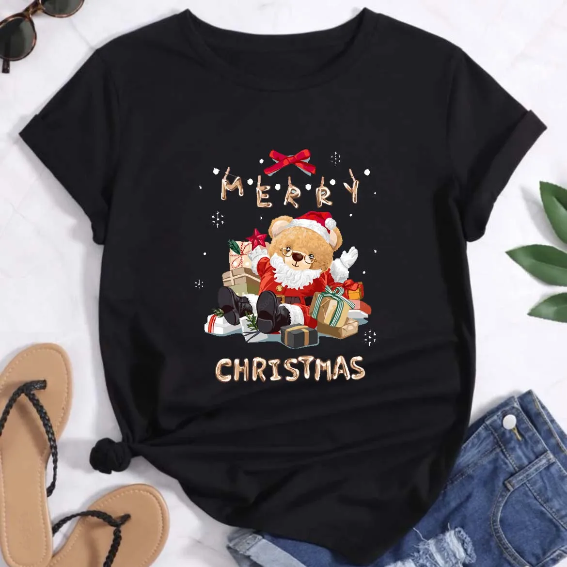 Праздничная дорожная футболка с коротким рукавом, топ, женская модная Рождественская модная трендовая футболка с забавным рисунком медведя, черная футболка с принтом.
Праздничная дорожная футболка с коротким рукавом, топ, женская модная Рождественская модная трендовая футболка с забавным рисунком медведя, черная футболка с принтом.