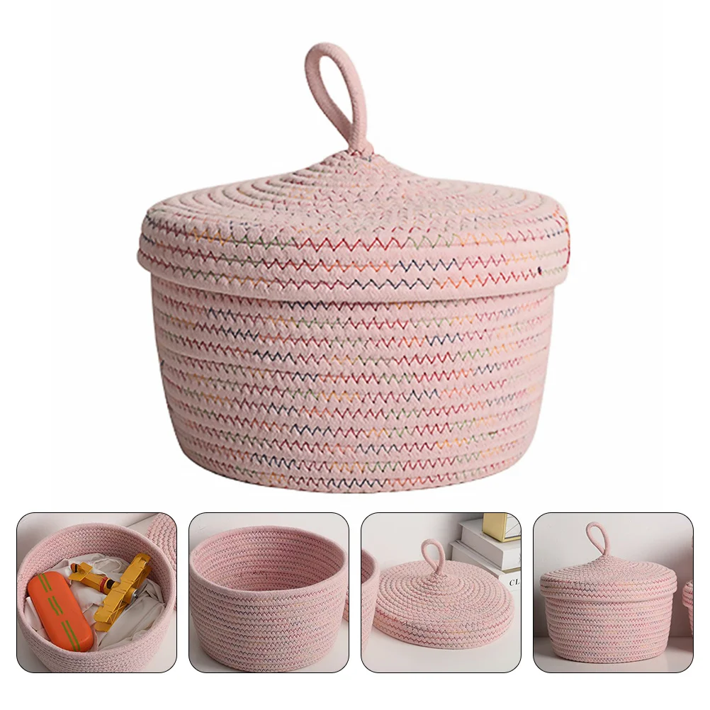 1Pc Desktop Small Storage Basket Round Cotton Rope Woven Basket Lid Home Organizing Box Decorative Woven Storage Bin
1Pc Desktop Small Storage Basket Round Cotton Rope Woven Basket Lid Home Organizing Box Decorative Woven Storage Bin