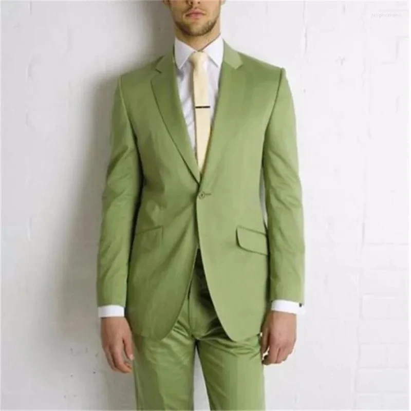 

Costume Homme Green Men Suit Notch Lapel Single Breasted Regular Length 2 Piece Jacket Pants Slim Fit Blazer Terno Male Clothing