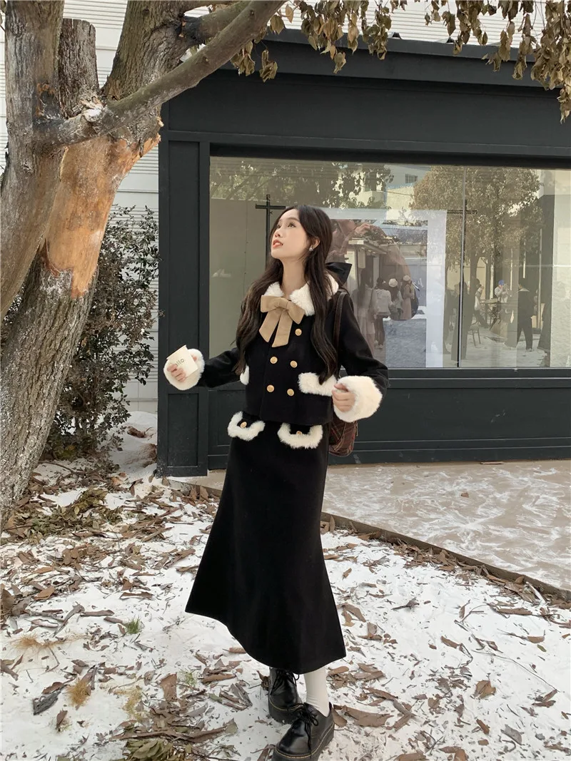 Autumn and Winter Women's Woolen Suit Jacket Skirt Set High Sense Elegant Bow Coat Suit Top High Waist Long Skirt Two-Piece Set
Autumn and Winter Women's Woolen Suit Jacket Skirt Set High Sense Elegant Bow Coat Suit Top High Waist Long Skirt Two-Piece Set
