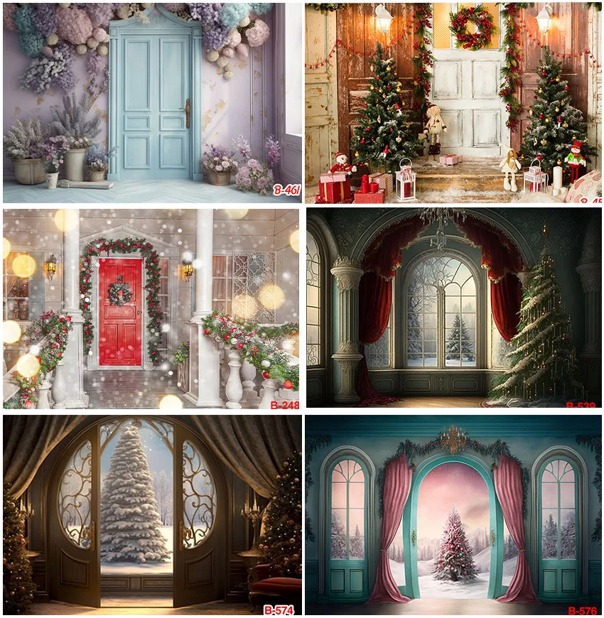 

Рождественские тематические фоны для фотосъемки Рождественские елки дверь подарки с новым годом Снежинка украшение торт разбитые фоны фотозона