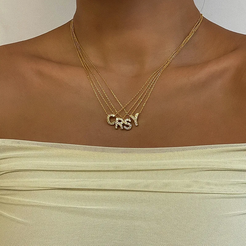 

Titanium Steel Plated Necklace For Women Fashion Style 26 Letter Niche Design Sense Zircon Pendant Collarbone Chain