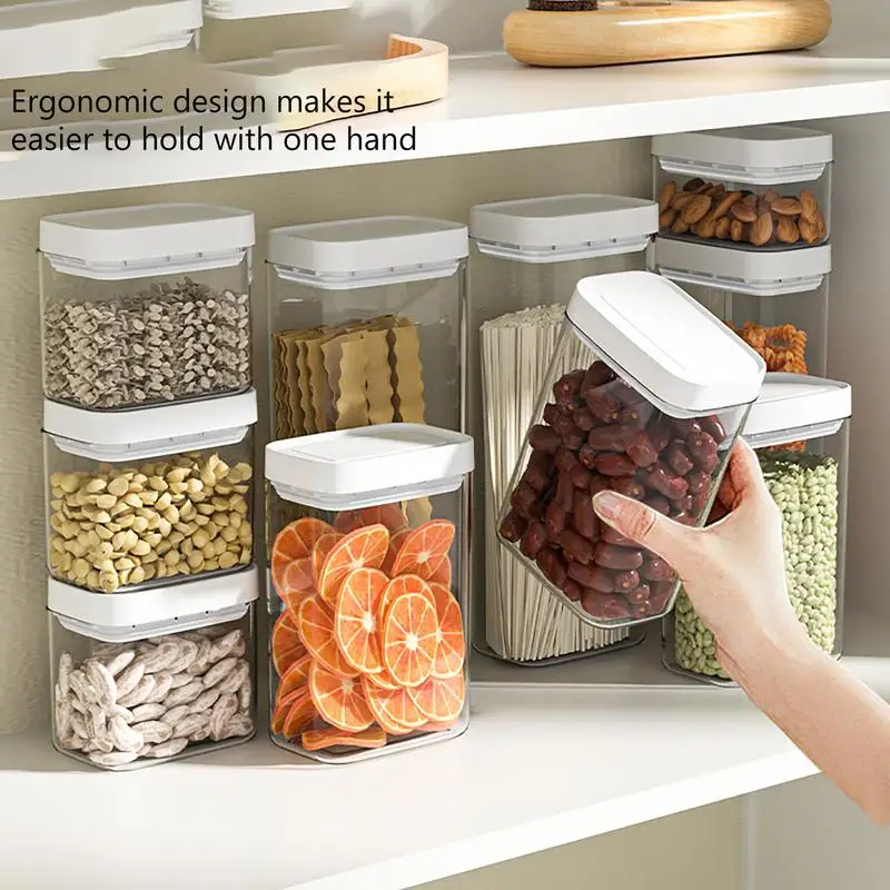 

Sealed Plastic Food Storage Box Cereal Candy Dried Jars With Lid Fridge Storage Tank Container Household Items Kitchen Organizer