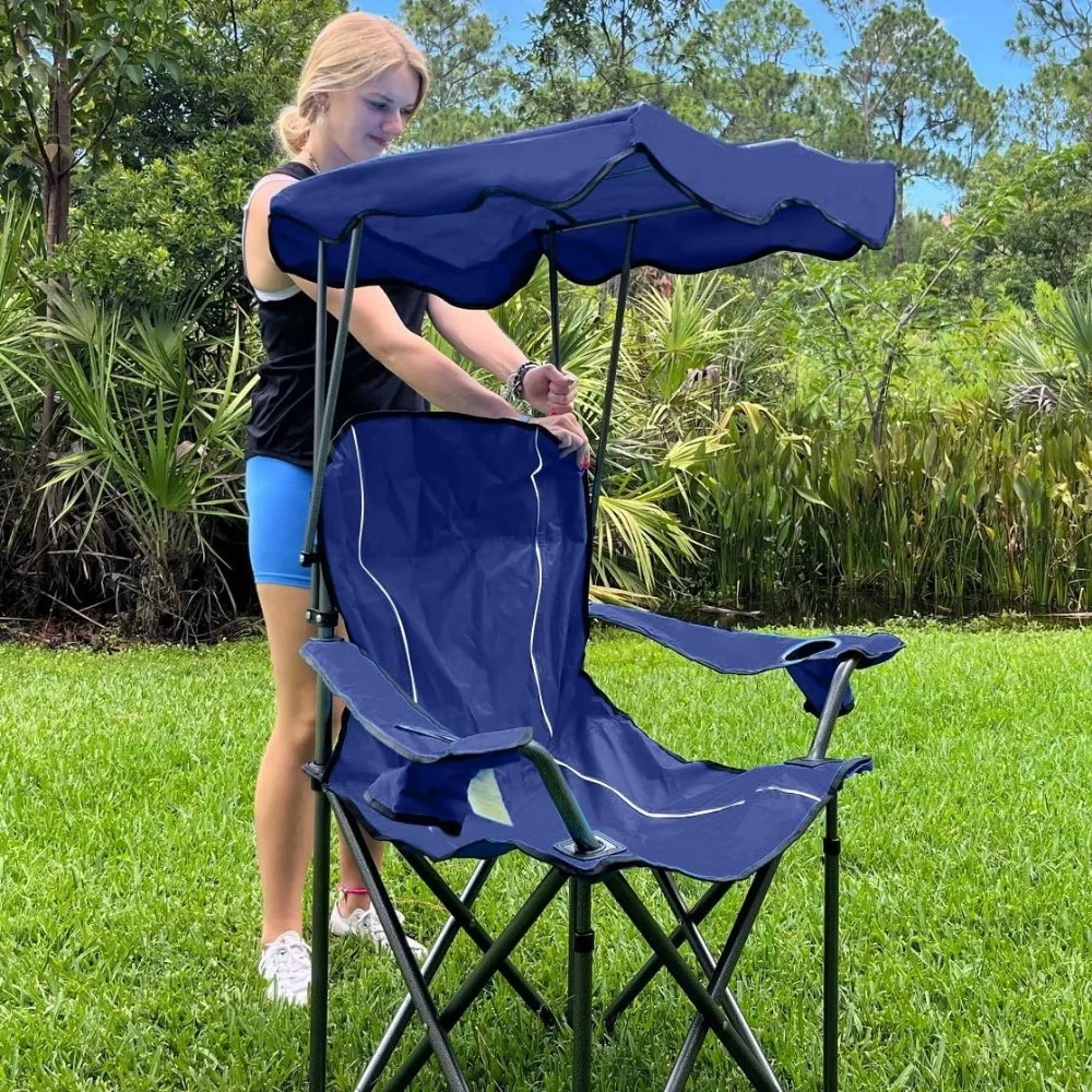 

Camp Chair, with Shade Canopy with Carry Bag for Camping Hiking Beach, Heavy Duty 350 LBS, Folding Camping Recliner Chair