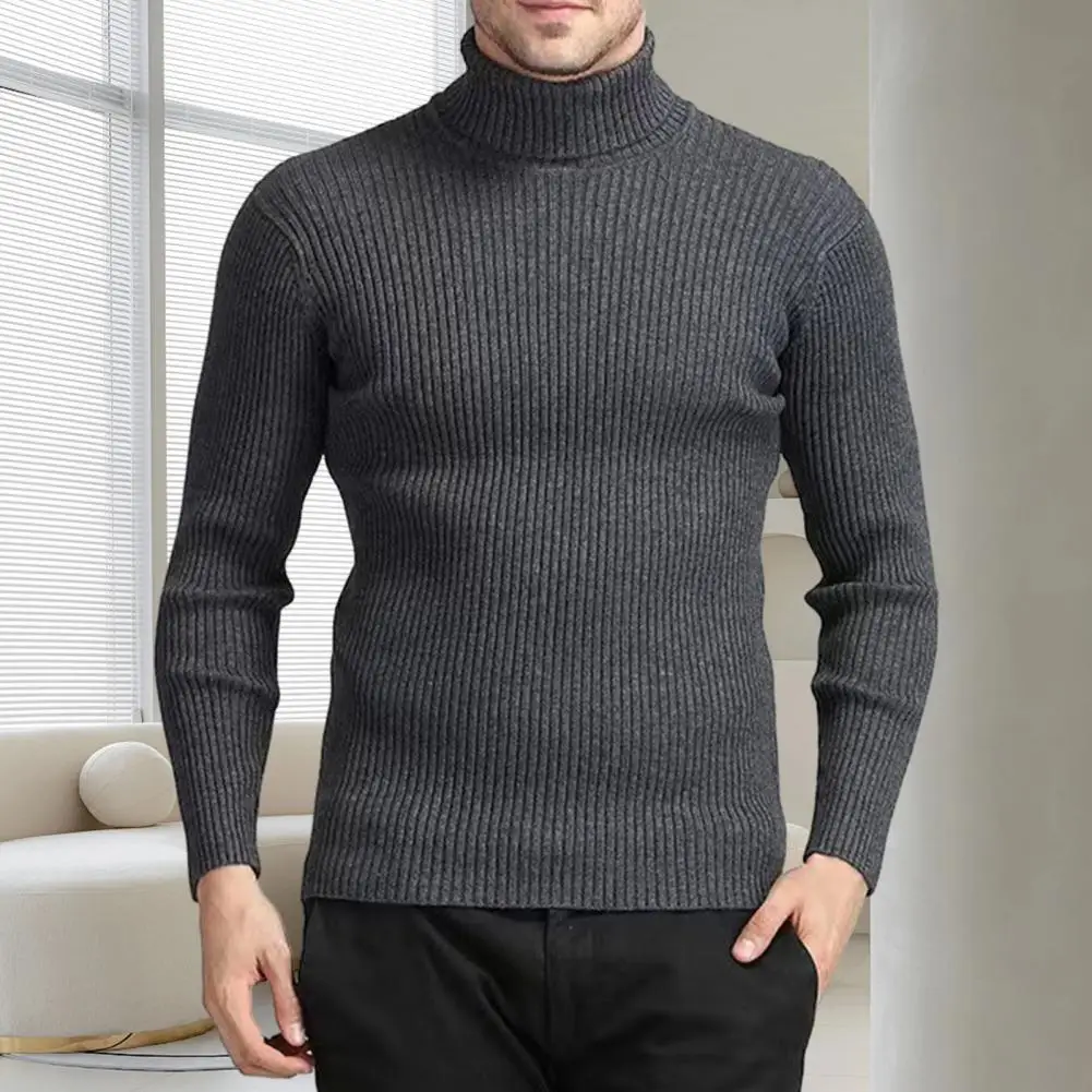 

Men Autumn Winter Solid Color Sweater Turtleneck Long Sleeve Knitting Sweater Slim Fit Ribbed Bottoming Shirt