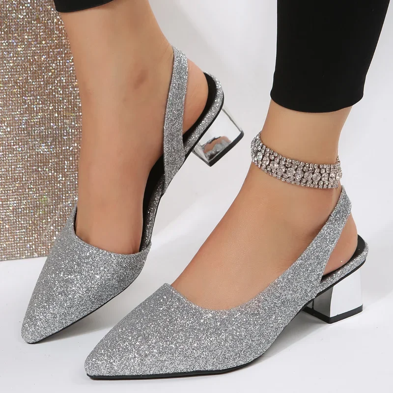 Fashion Bling Gold Silver Women's Sandals 2023 Sexy Point Toe Thick Heel Party Shoes Woman Summer Slip-on Square Heeled Sandals
Fashion Bling Gold Silver Women's Sandals 2023 Sexy Point Toe Thick Heel Party Shoes Woman Summer Slip-on Square Heeled Sandals