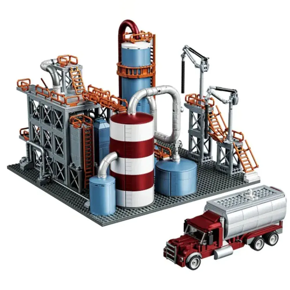 MOC City Street View Building Blocks Oil Refinery Chemical Factory Transport Station Model Construction Bricks Toys Kids Gifts MOC City Street View Building Blocks Oil Refinery Chemical Factory Transport Station Model Construction Bricks Toys Kids Gifts