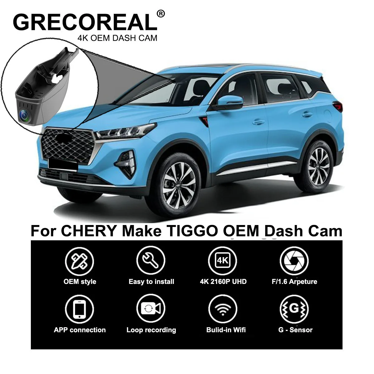 

For Chirey Chery Tiggo 3 3x 4 5 5x 6 7 8 Plus Pro Max Car DVR Dash Cam Dashcam Dash Camera 4K Wifi Front and Rear OEM Plug Play