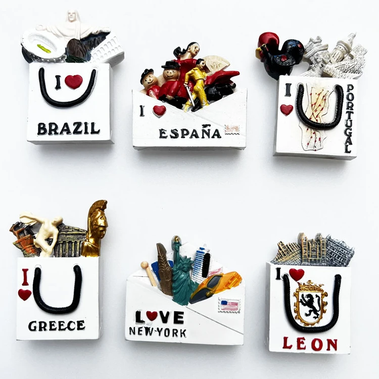 

Creative Handbag Fridge Magnets USA Brazil Greece Spain Portugal Travelling Souvenirs Fridge Stickers Wedding Gifts Home Decor