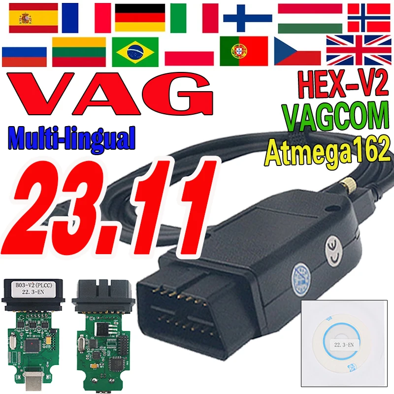 

2024 Newest VCDS V23.11 VAGCOM V23.3 VAG COM Popular Francais Hex V2 FOR VW for AUDI Skoda Seat Vag French English Atmega162
