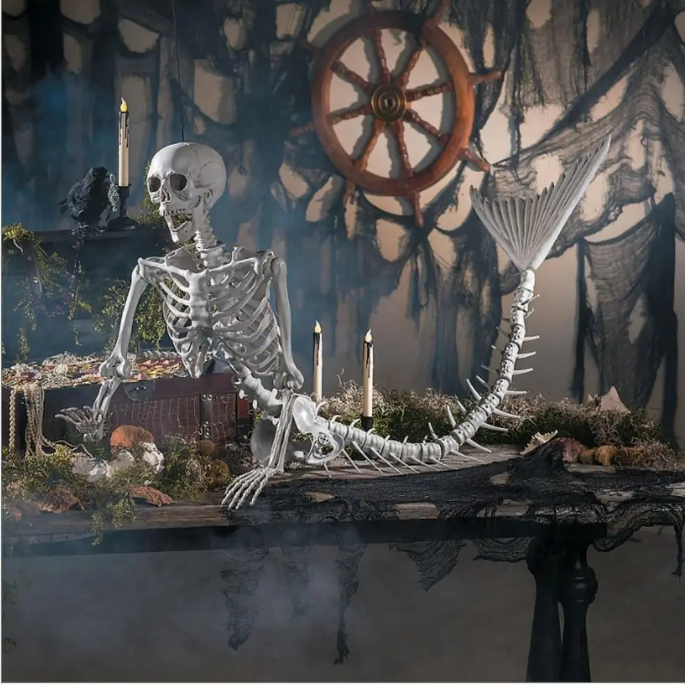 

1 шт. Забавный Череп Хэллоуин Русалка кость креативная портативная садовая череп статуя 80 см Гибкий Пластиковый скелет уличное украшение