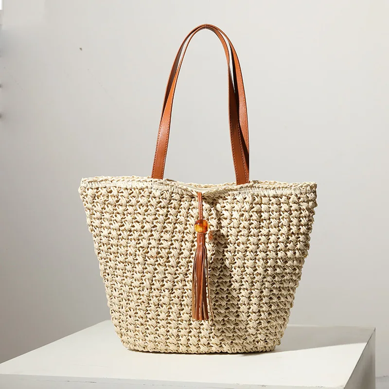 

Women Straw Shoulder Handbag Tote Shoulder Bag Summer Beach Woven Handmade Weaving Casual Bag for Vocation Travel