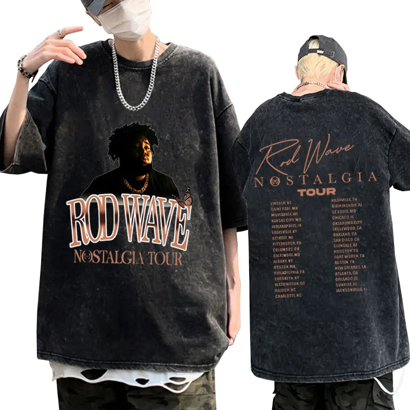

Винтажная промытая футболка Rapper Rod Wave Tour для мужчин и женщин, летняя модная футболка в стиле хип-хоп с коротким рукавом, уличная одежда