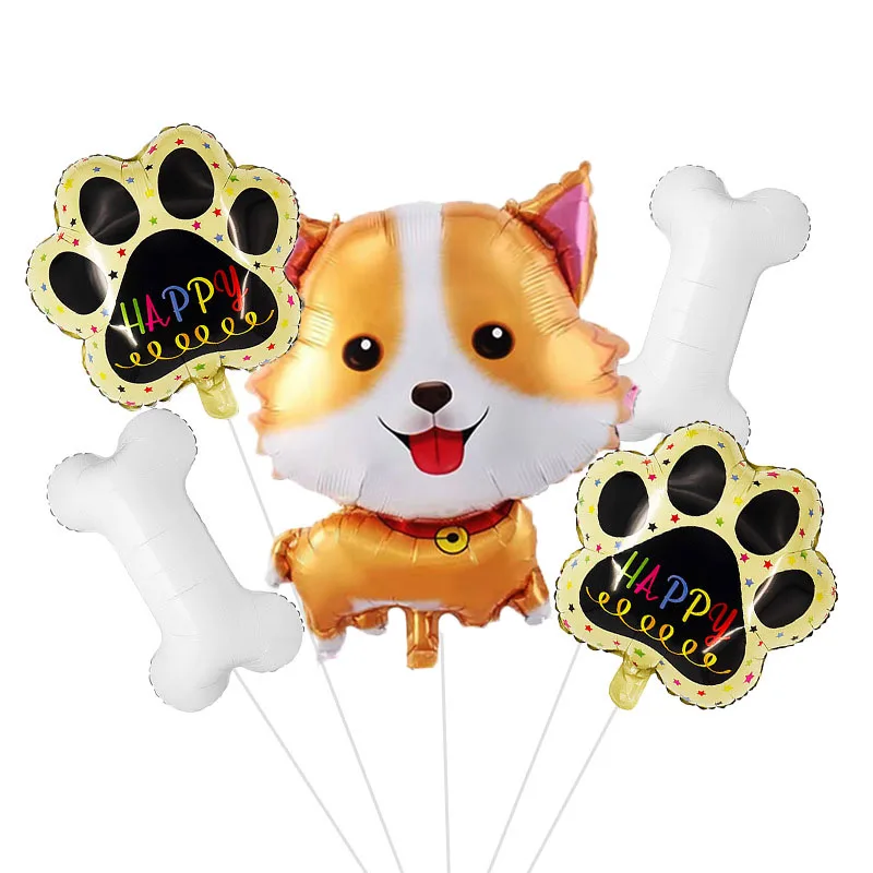 

5Pcs Corgi Husky Helium Balloons Pet Dog Paw Bone Cartoon Animal Balloon Happy Birthday Party Decorations Baby Shower Globos