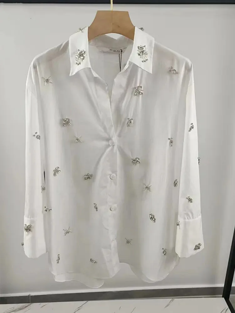 LJHLJX TRAF Camisa Crystal Beading Decoration White Shirt Women Long Sleeve Loose Temperament Chemisier 2023 Autumn ZR Blouse 
LJHLJX TRAF Camisa Crystal Beading Decoration White Shirt Women Long Sleeve Loose Temperament Chemisier 2023 Autumn ZR Blouse