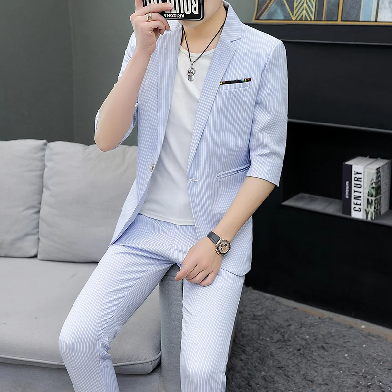 Мужской весенне-летний костюм для отдыха мужской Тонкий деловой официальный Повседневный однотонный маленький костюм модный простой маленький костюм