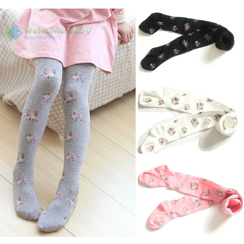 

Spring/Autumn Kids Tights Cotton Baby Girl Children Pantyhose Stockings for girls middle child Panty Hose meias infantil floral