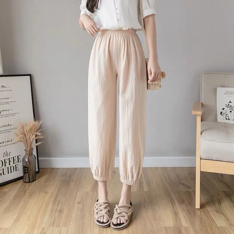 Women Casual Loose Cozy Harem Pants for 2026 New Summer Elastic Waist Beach Linen Pants Solid Color All-match Lantern Trousers 56 S3347c6db249743bda48b736a96059ad22