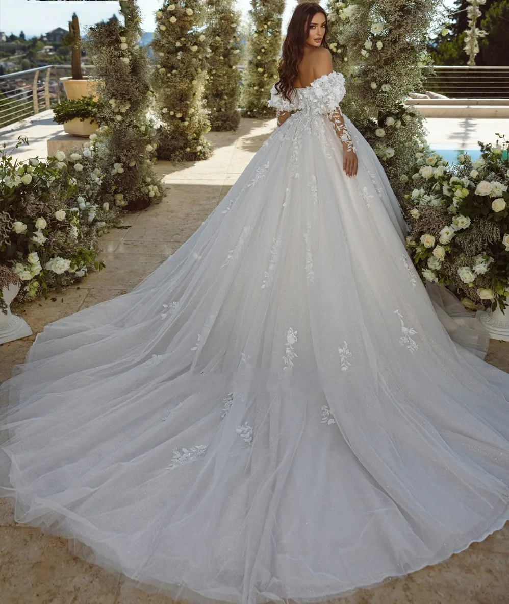 Elegant Sequined Wedding Dress Off the Shoulder Beading 3D Appliques Lace Bridal Gowns Retro Vestidos De Noiva Robe Mariage
Elegant Sequined Wedding Dress Off the Shoulder Beading 3D Appliques Lace Bridal Gowns Retro Vestidos De Noiva Robe Mariage