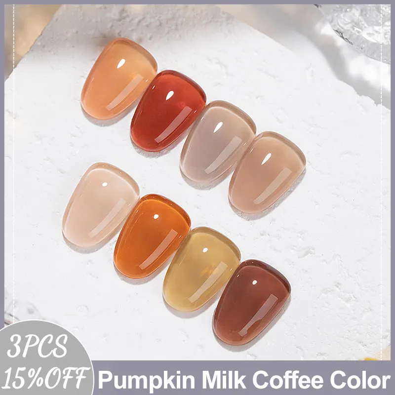 

MUSELUOGE 8color Ice Through Pumpkin Series Gel Nail Polish Coffee Color 15ml Tea Brown Semi Permanent Soak Off UV Gel Polish