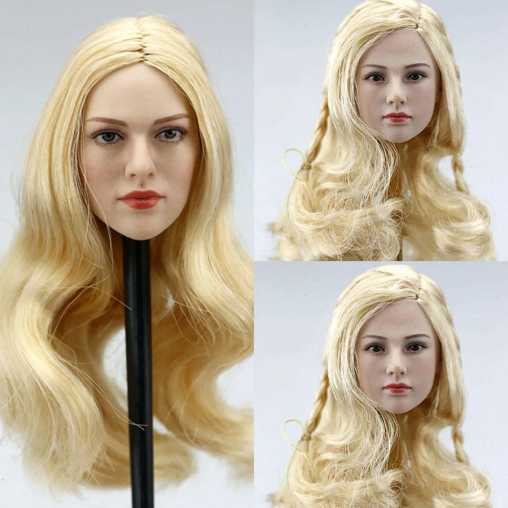 

1/6 Women Soldier European Beauty Head Carving Realistic Charming Smile Blonde Wavy Curlsfor 12'' Action Figure Model Toys