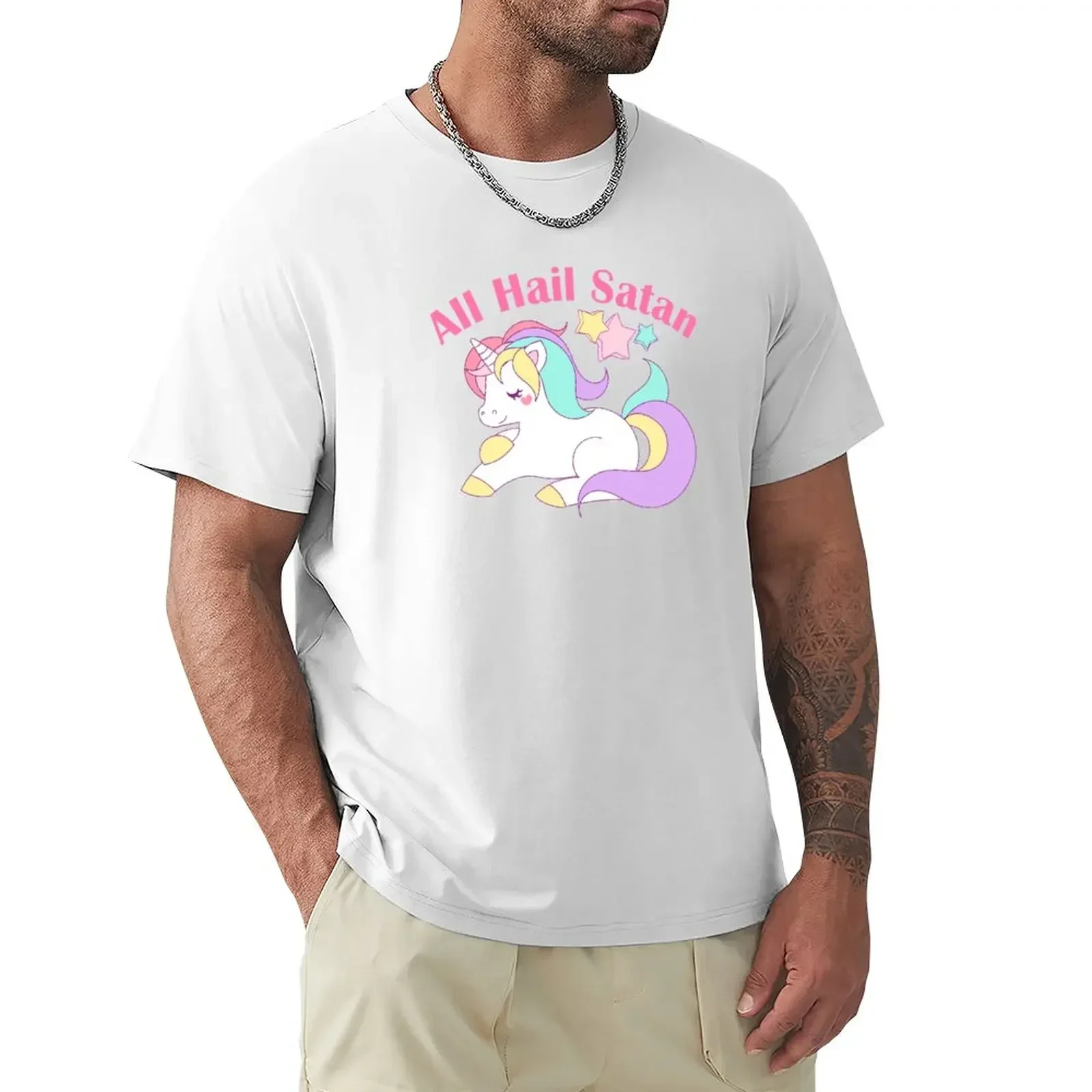 

All Hail Satan! Pastel Goth Death Metal Unicorn Parody T-Shirt hippie clothes tees Men's clothing